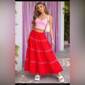 Indulgence Women's Hippie Bohemian Gypsy 4 Tier Cotton Long Large Skirt